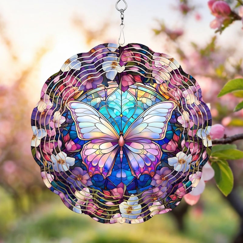PUCPAM Butterfly Wind Spinner, 3D Hanging Stainless Steel Garden Spinner, Wind Spinner Hanging for Outdoor & Indoor Décor, Unique Gifts for Yard Garden Decoration or Patio Décor (Butterfly) - Image 1